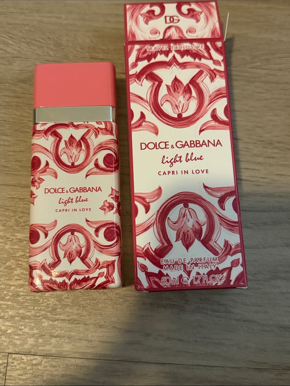 Dolce & Gabbana Light Blue Capri In Love - Coral Pink & White Bottle